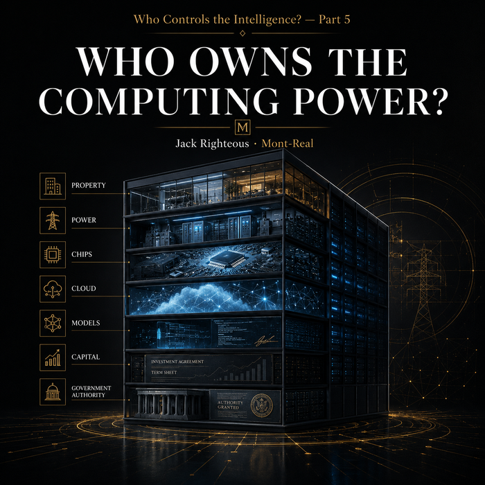 AI infrastructure map showing ownership layers across property, electricity, chips, cloud platforms, models, capital and government