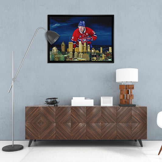 Nick Suzuki 20x29 Framed Canvas Canadiens Skyline