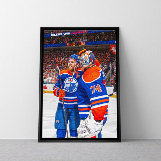 Connor McDavid 20x29 Framed Canvas Oilers With Skinner-V
