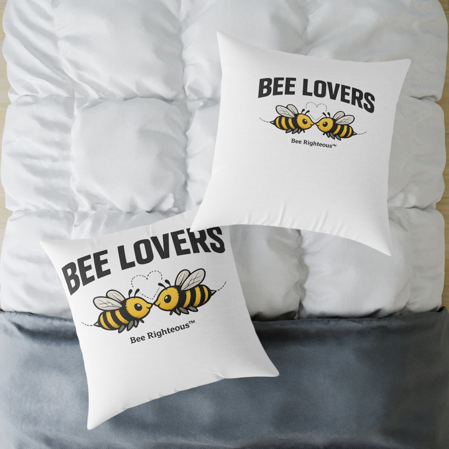 Valentine's Romantic Cute Square Poly Canvas Pillow — 'Bee Lovers' Accent Throw