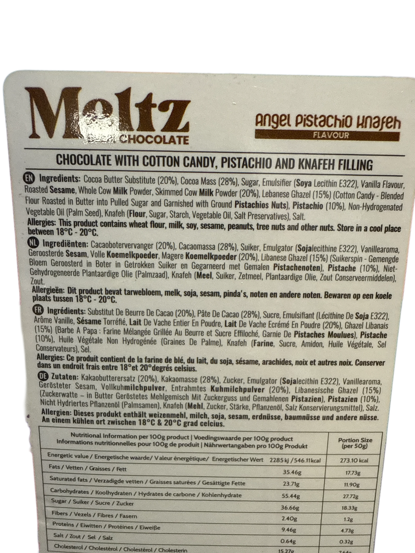 Meltz Dubai Chocolate Angel Pistachio Knafeh Flavour 192G - Dubai Edition