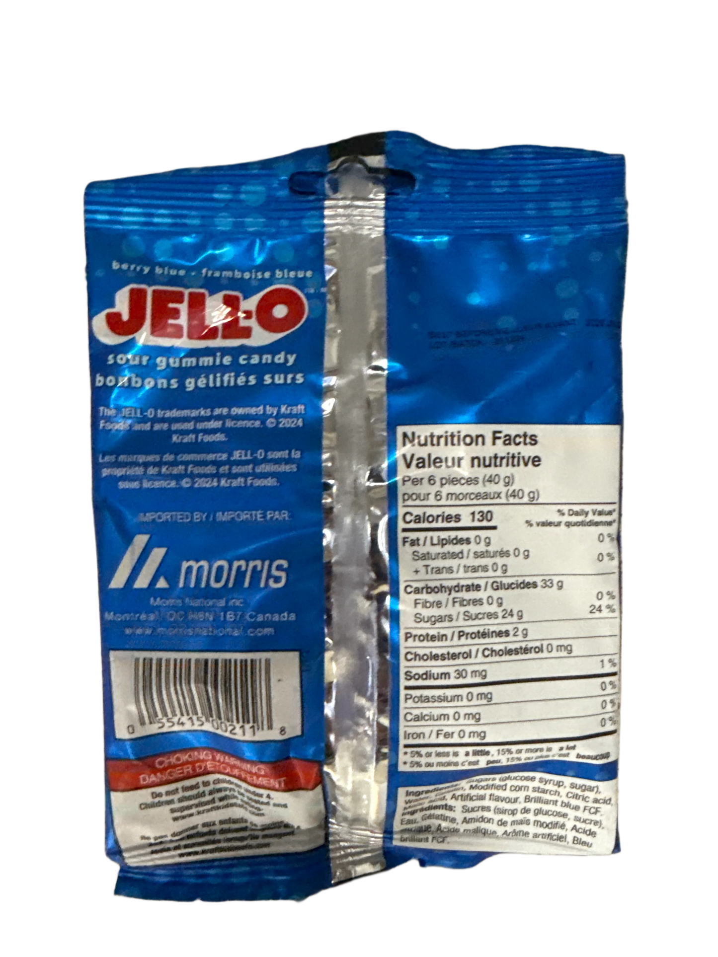 JELL-O Berry Blue Sour Gummy Candies 127G - Canadian Edition