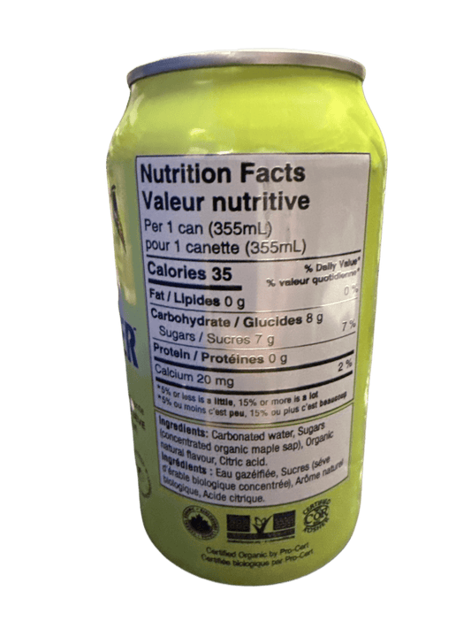 Sap Sucker Lime Sparkling Water Sweetened with Organic Maple Sap 355ML - Canadian Edition