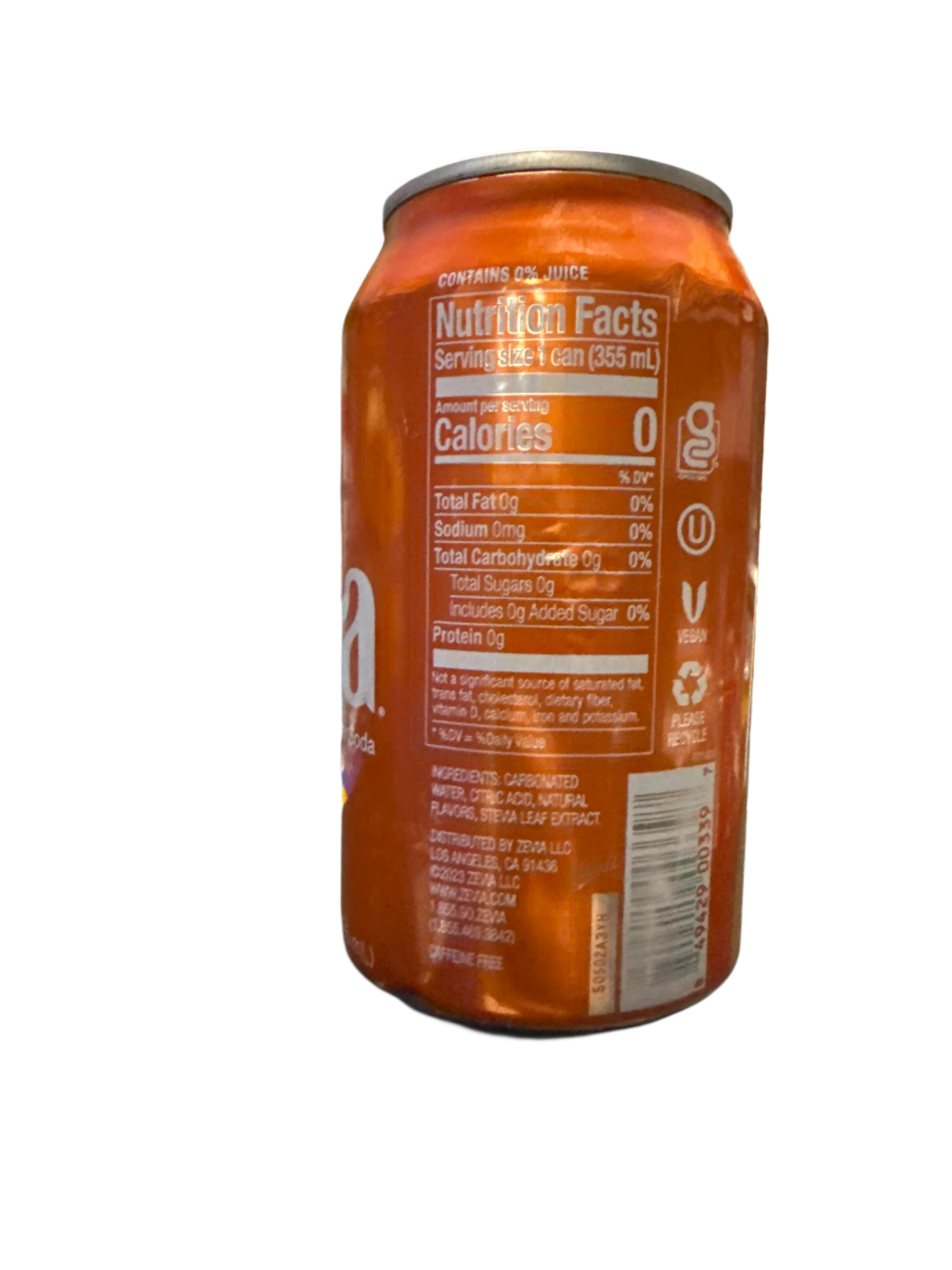 Zevia Zero Sugar Orange Flavoured Soda 355ML - Canadian Edition