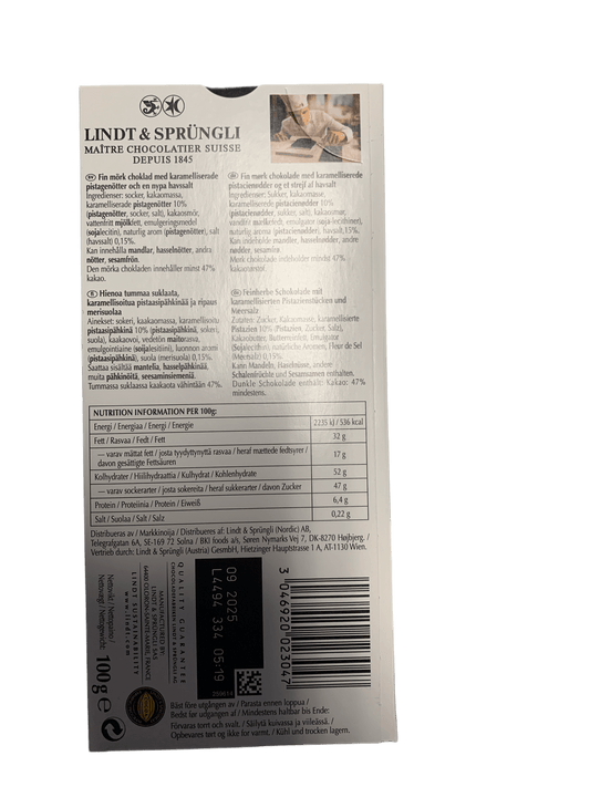 Lindt Excellence Pistachio Dark Chocolate 100G - French Edition