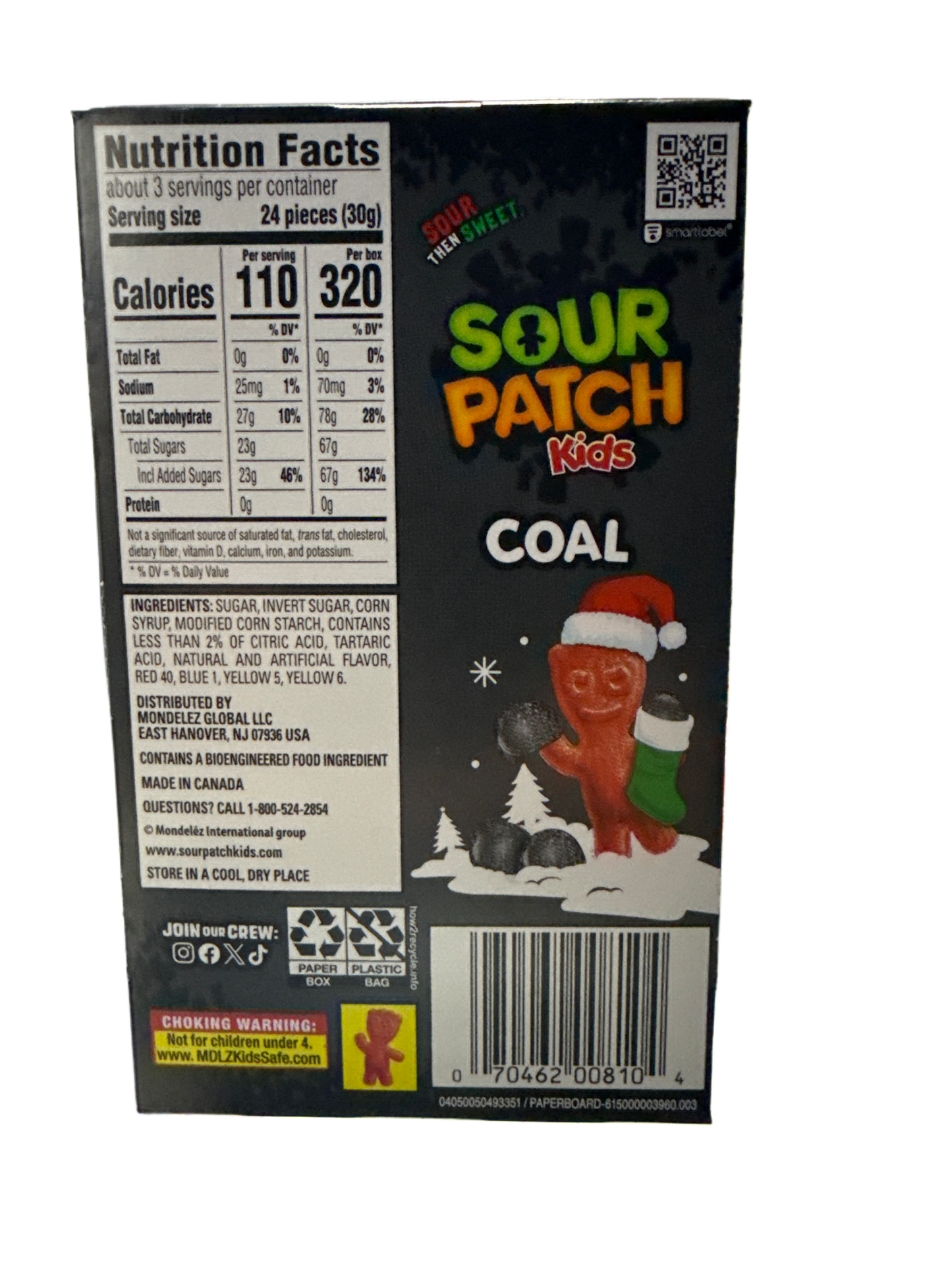 SOUR PATCH KIDS Coal Black Raspberry Soft & Chewy Holiday Candy, 3.1 oz