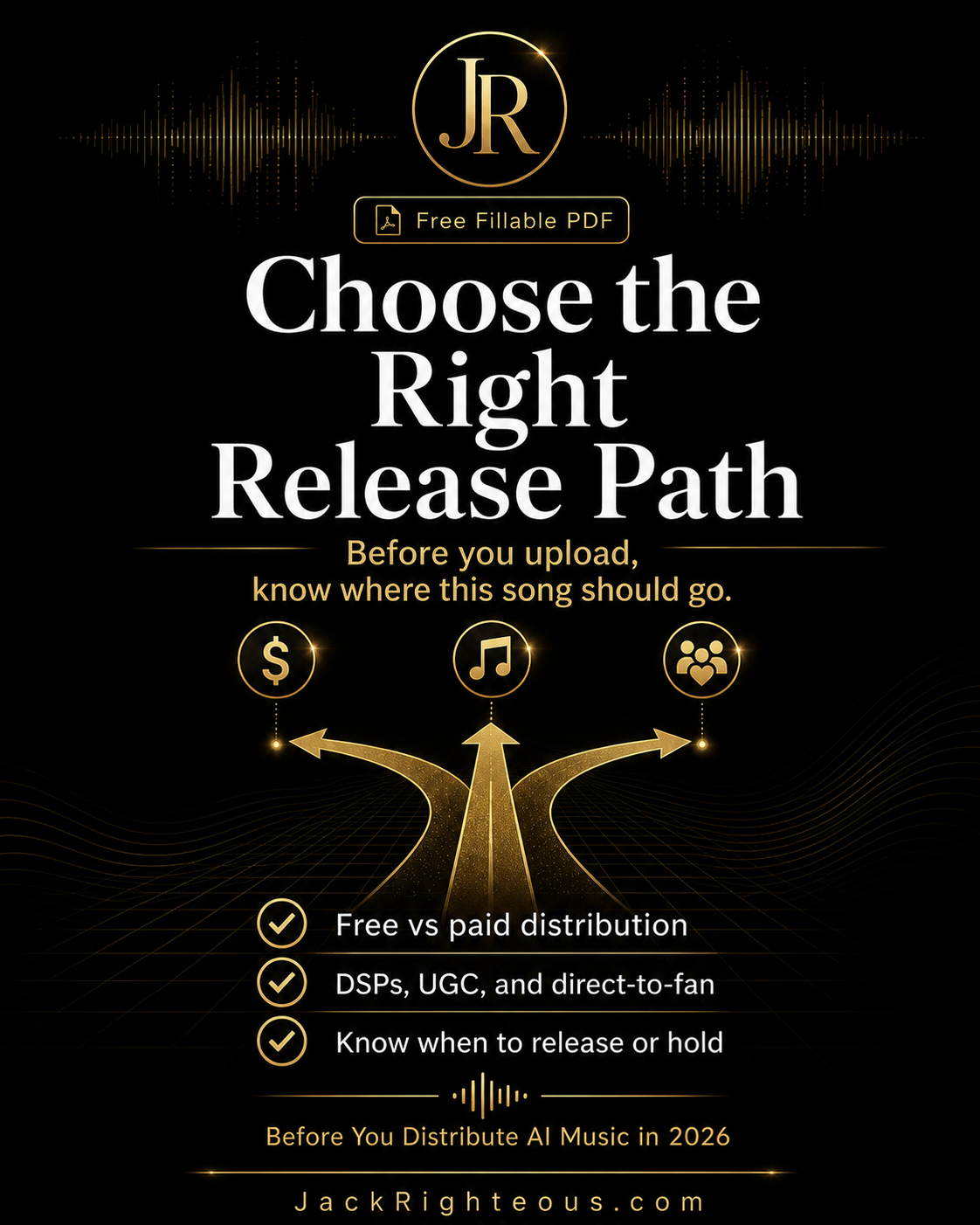 Promotional graphic for 'Choose the Right Release Path' with branding and text on a dark background.