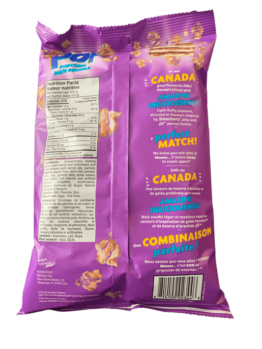 Pop Popcorn PB&J Smucker's and Jif Grape 5.25OZ - U.S Edition