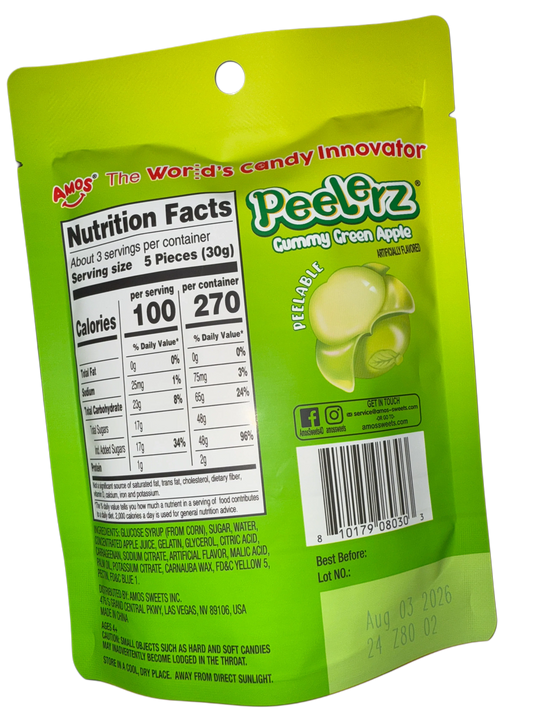 Amos Peelerz Gummy Green Apple 85G - U.S Edition