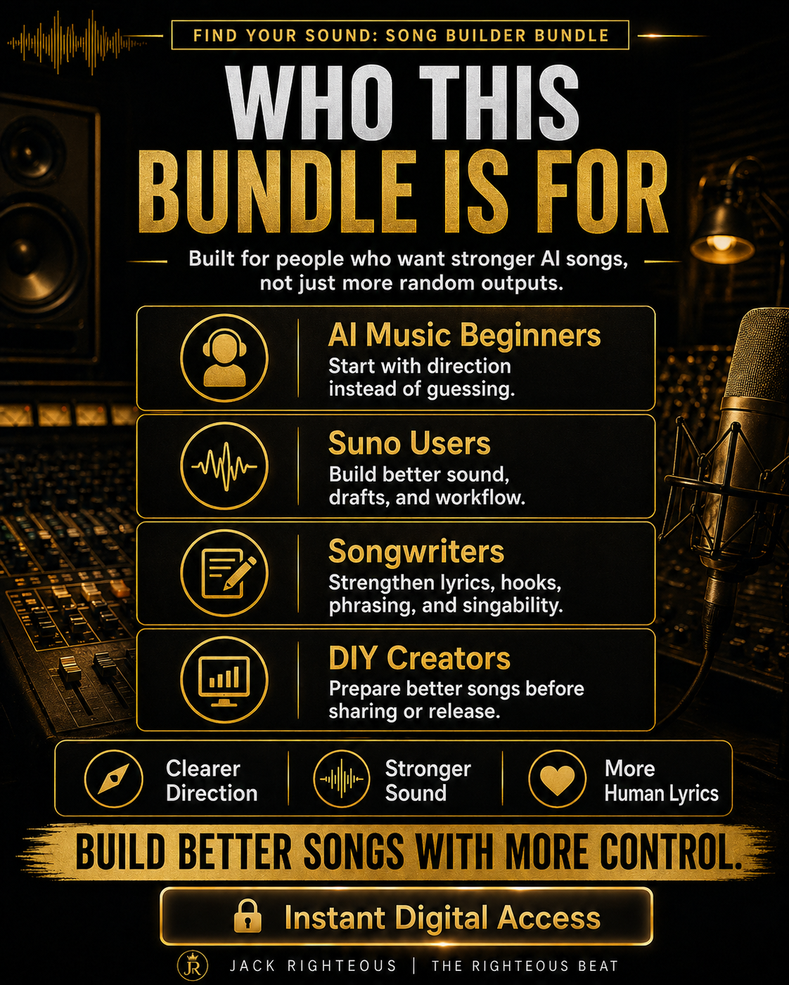 Promotional graphic for a song building bundle with text and icons on a dark background.