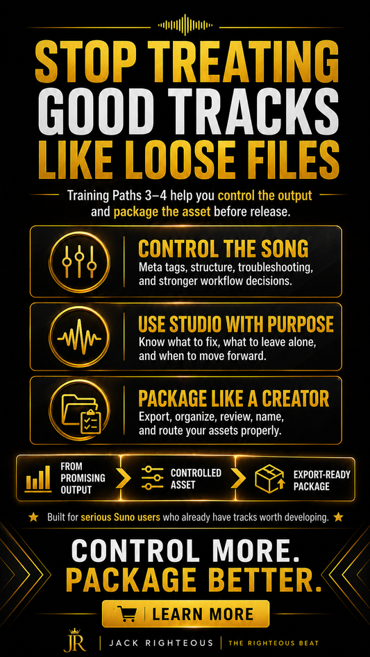 Infographic on managing music tracks with tips and advice on control, studio use, and packaging.