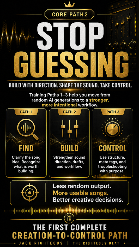 Promotional graphic for 'Core Path 2: Stop Guessing' with text and icons on a dark background.