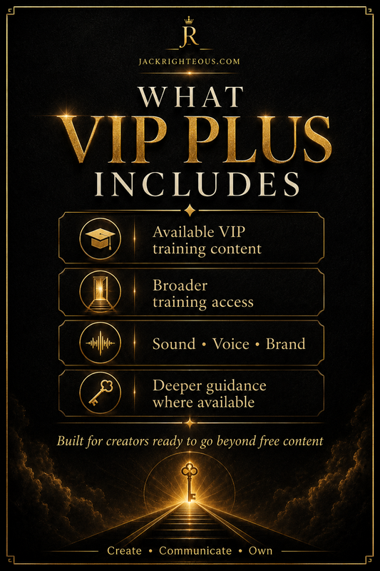VIP Plus package details with gold text on a black background
