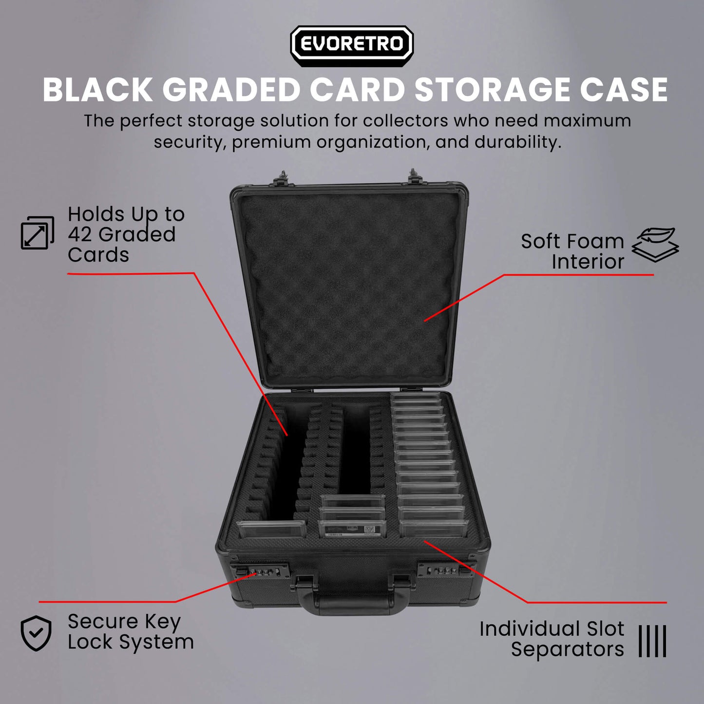 3 Row with Individual Slot Fit for 42 Graded Cards - Black