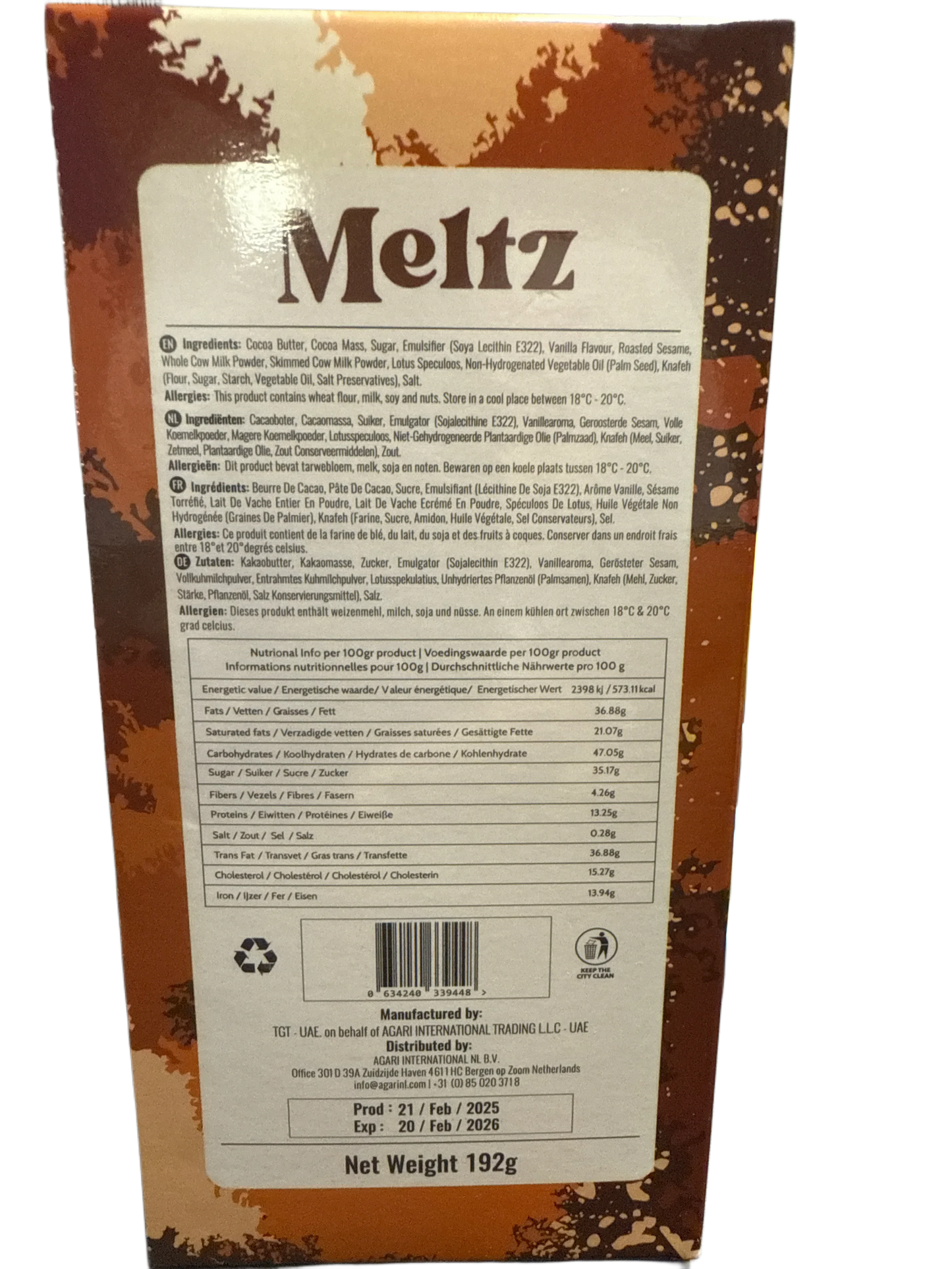 Meltz Dubai Chocolate Lotus Knafeh Flavour 192G - Dubai Edition