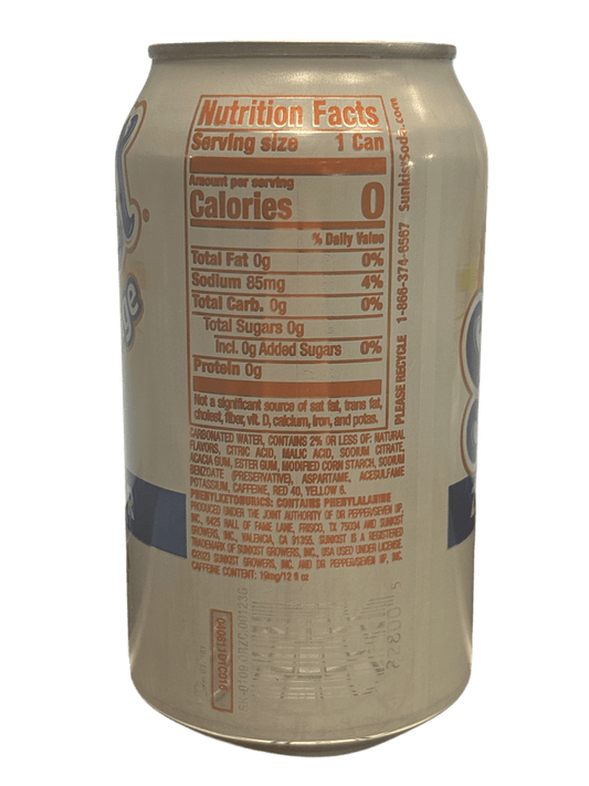 Sunkist Orange Zero Sugar Soda 355ML - U.S Edition