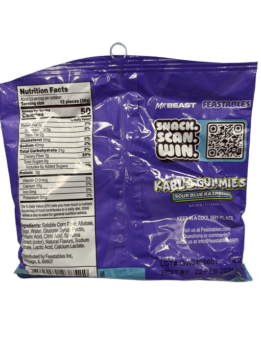 Mr. Beast Feastables Karl's Gummies Sour Blue Raspberry 2024 Edition - 3.5OZ