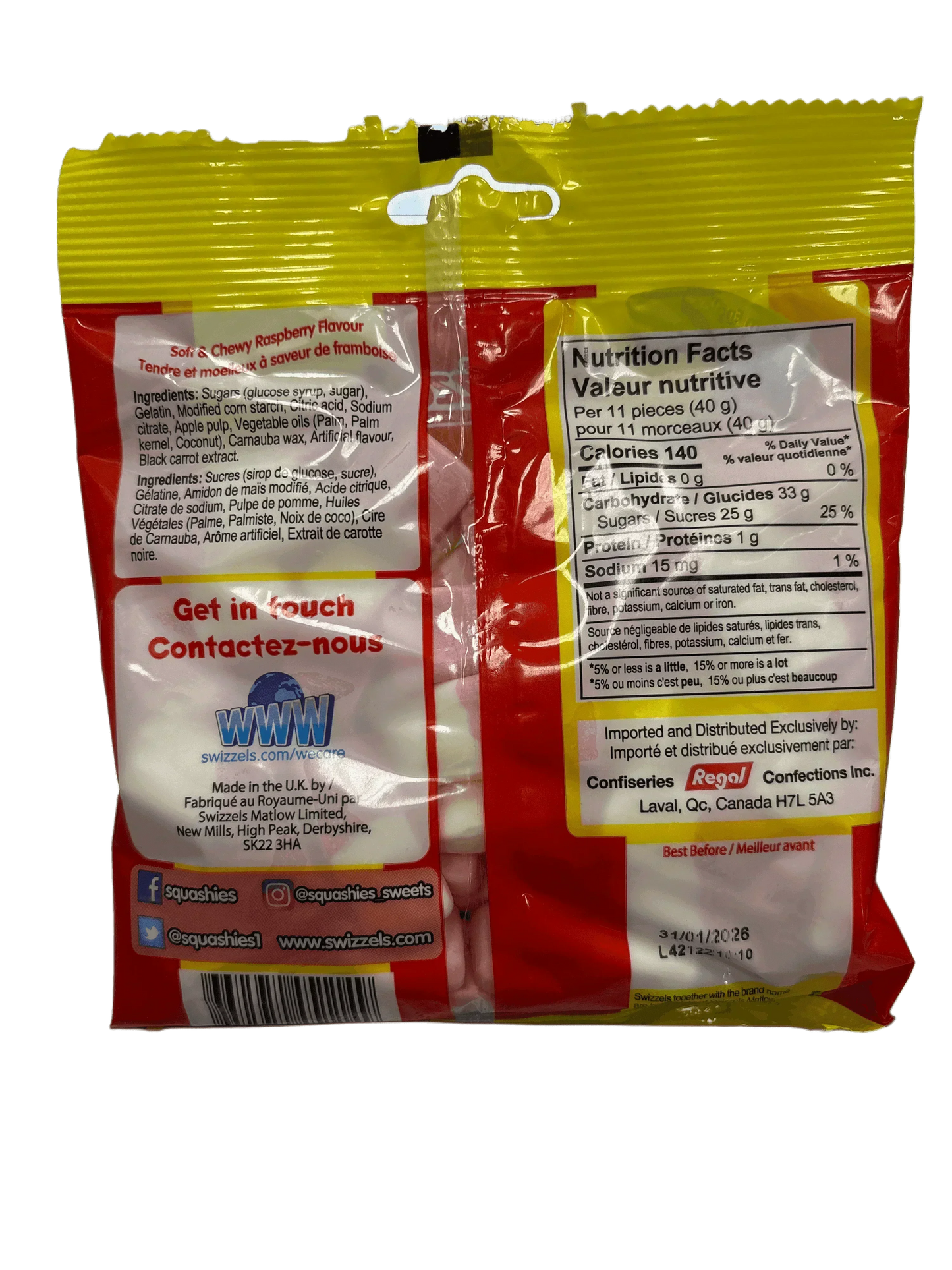 Squashies Original Raspberry Flavour 160G - U.K Edition