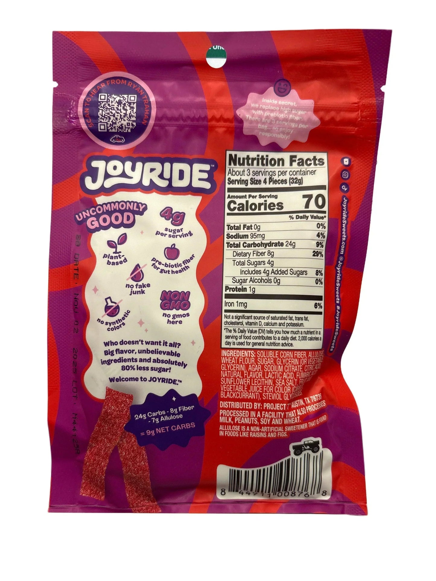 JOYRIDE Uncommon Candy Sour Strawberry Strips 3.5OZ