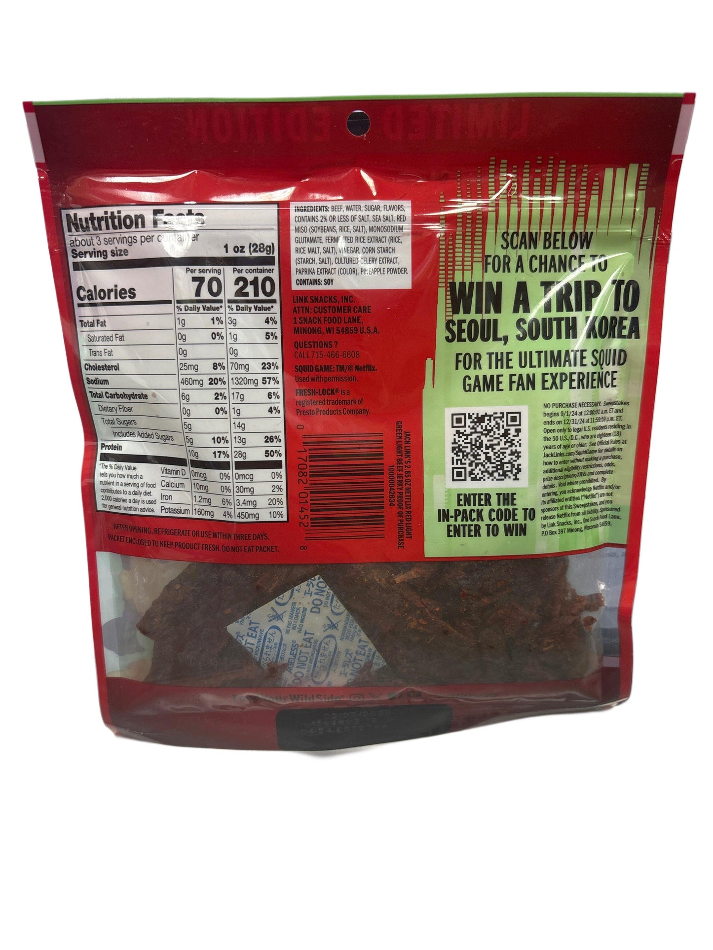 Jack Link's Squid Game Red Light Green Light, Beef Jerky, Sweet and Spicy Korean BBQ 2.85OZ