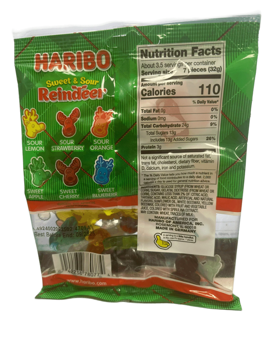 Haribo Sweet & Sour Reindeer Candy Bag 4OZ