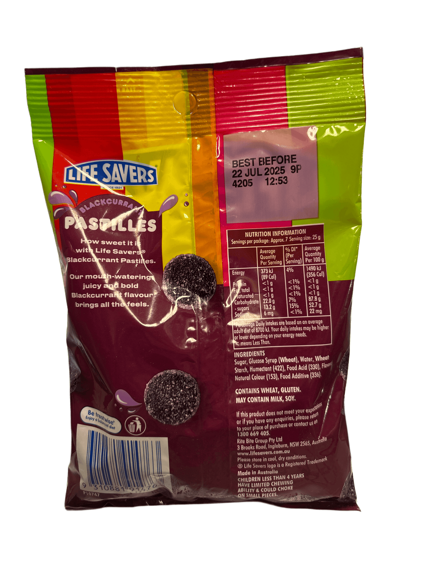 Life Savers Blackcurrant Pastilles Candy Bag 180G - Australian Edition