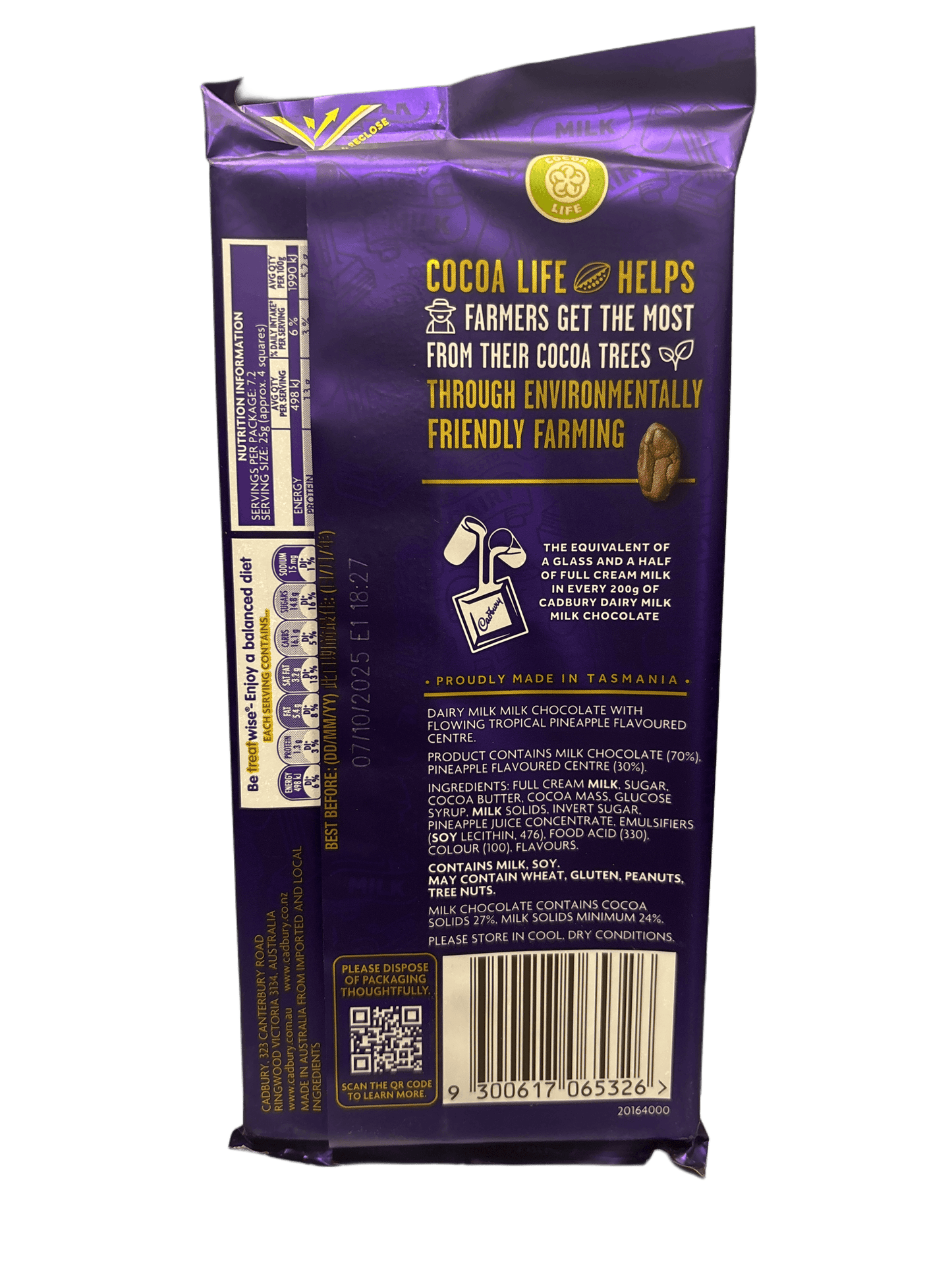 Cadbury Dairy Milk Tropical Pineapple Chocolate Bar 180G