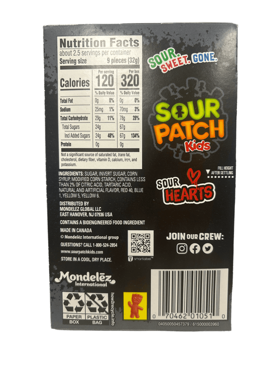 Sour Patch Kids Sour Hearts Black Raspberry Valentines Theatre Box 3.08OZ