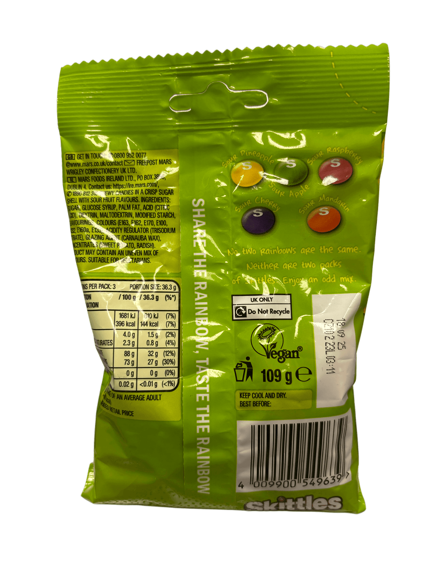 Skittles Crazy Sours Candy Bag 109G - U.K Edition