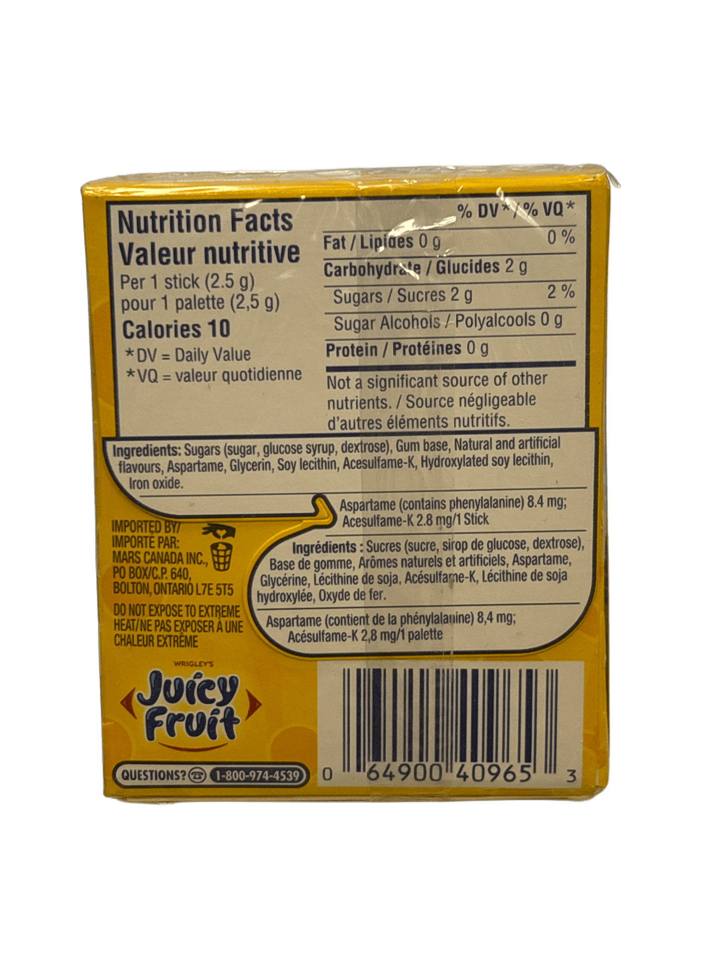 Wrigley's Juicy Fruit The Original 15 Sticks Canadian Edition