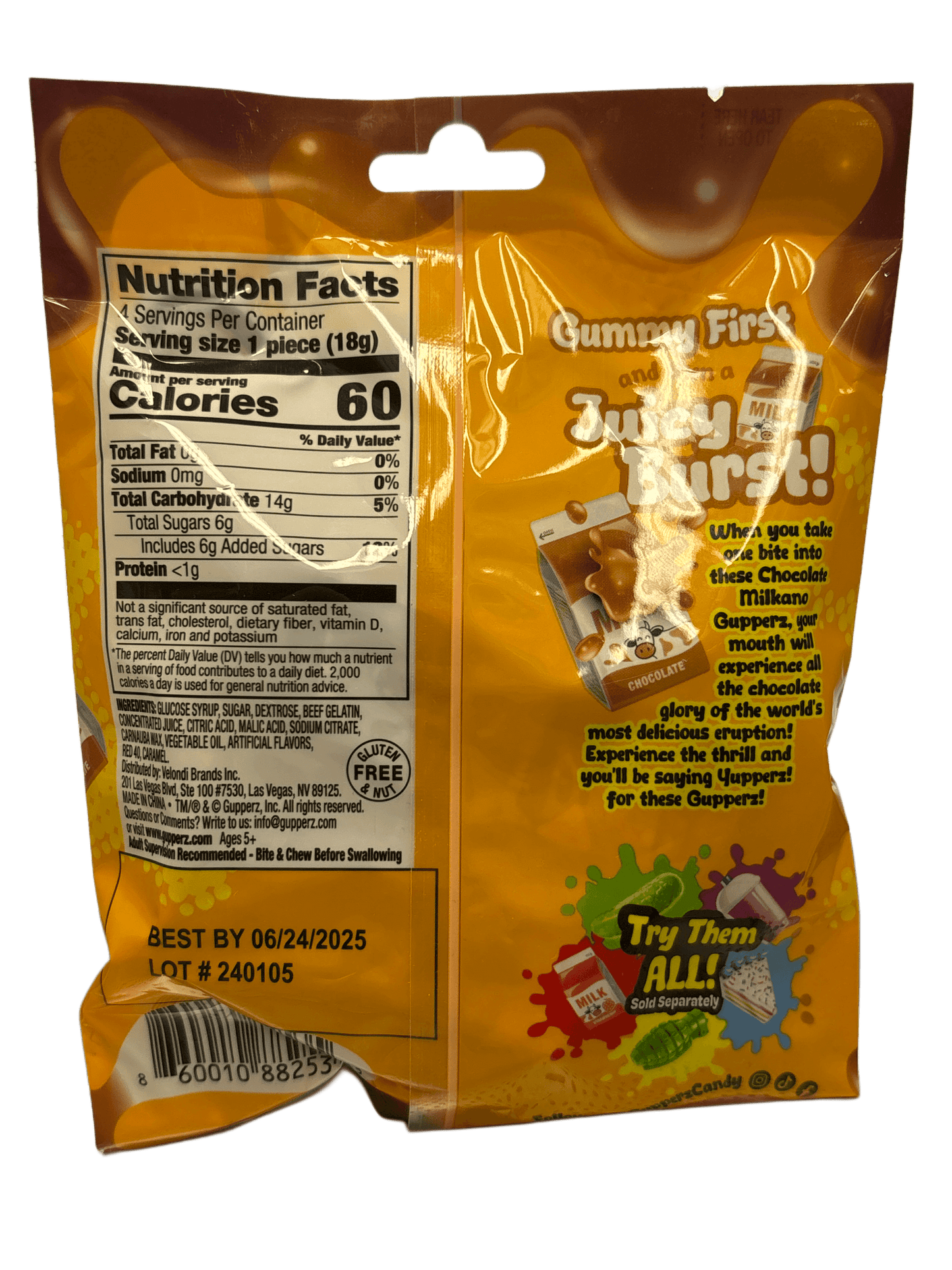 Gupperz Gummy Liquid Filled Popperz Chocolate Milkano 2.72OZ - Chinese Edition