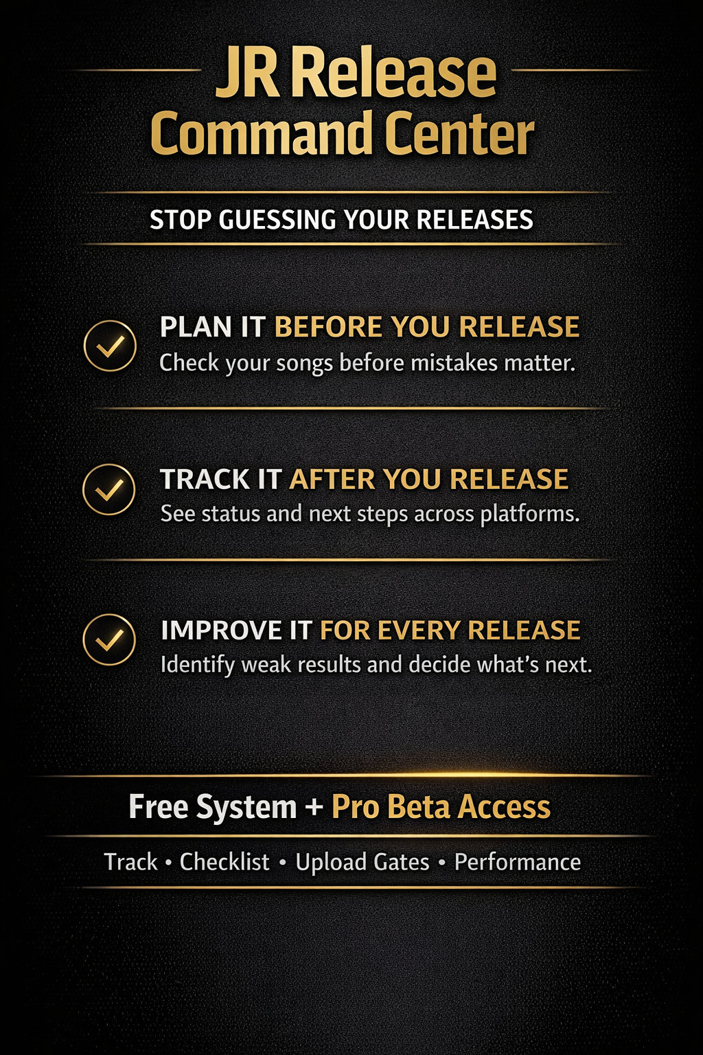 Promotional graphic for JR Release Command Center with text on a dark background