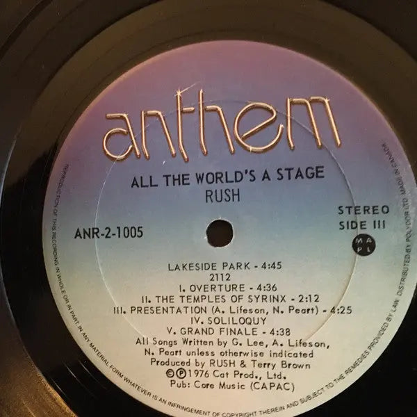 Rush – All The World's A Stage - 1978 Pressing!
