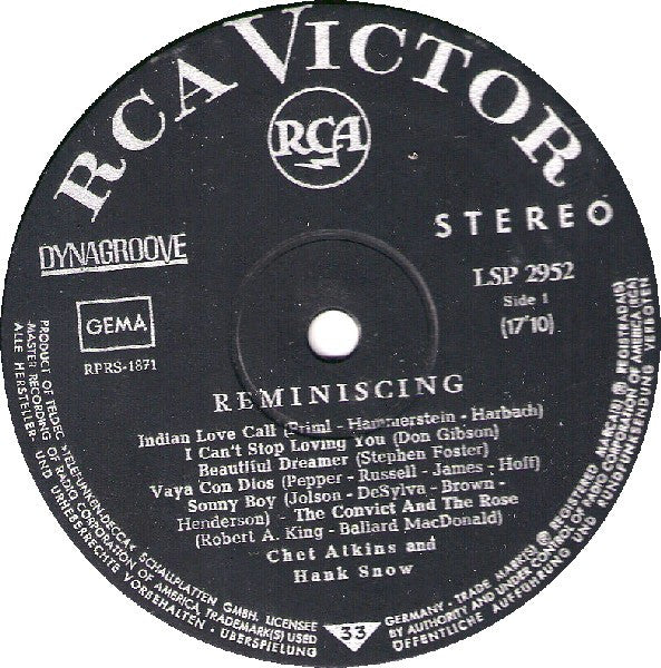 Chet Atkins And Hank Snow – Reminiscing - 1964 German Pressing