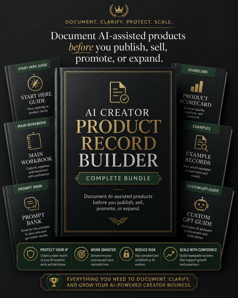 AI Creator Product Record Builder complete bundle for documenting and managing creator products