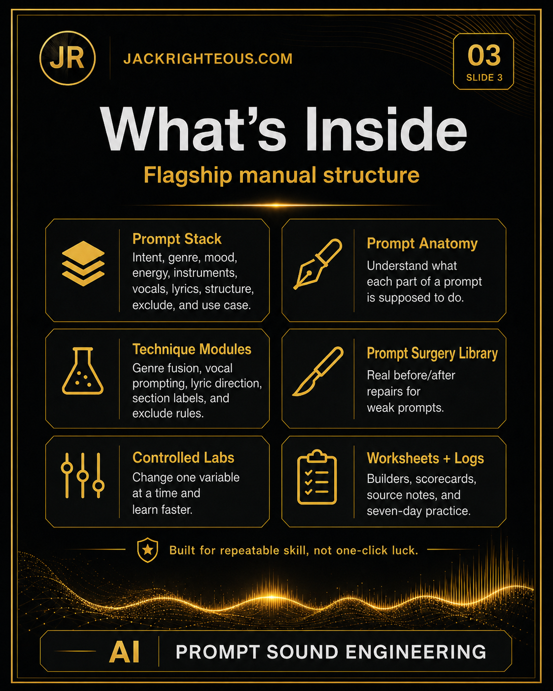 AI Prompt Sound Engineering flagship manual structure for developing stronger music prompts and creative control