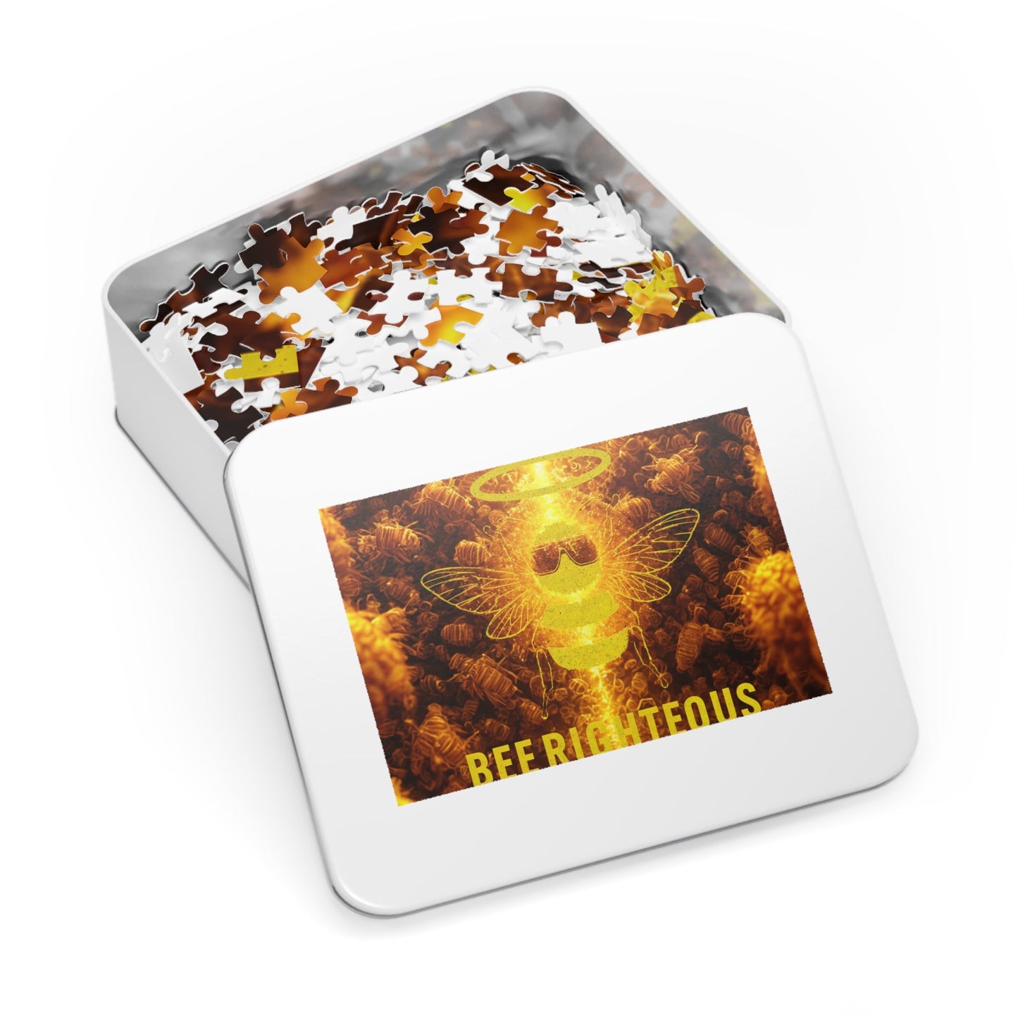 Bee - themed Jigsaw Puzzle with Tin - Fun Gift for Puzzle Lovers, Family Activity, Unique Home Décor, Games Night, BEE - RIGHTEOUS Design - Jack Righteous