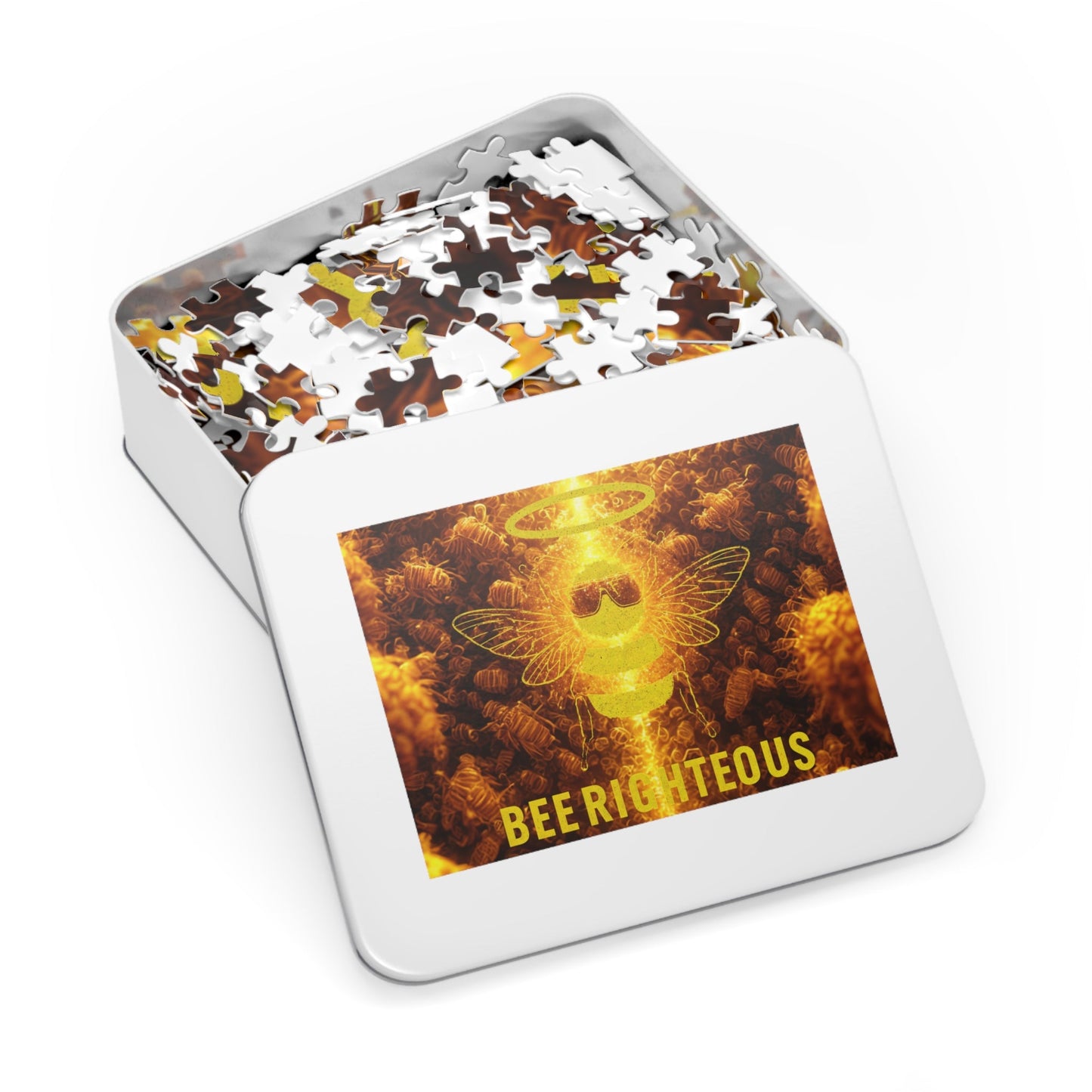 Bee - themed Jigsaw Puzzle with Tin - Fun Gift for Puzzle Lovers, Family Activity, Unique Home Décor, Games Night, BEE - RIGHTEOUS Design - Jack Righteous