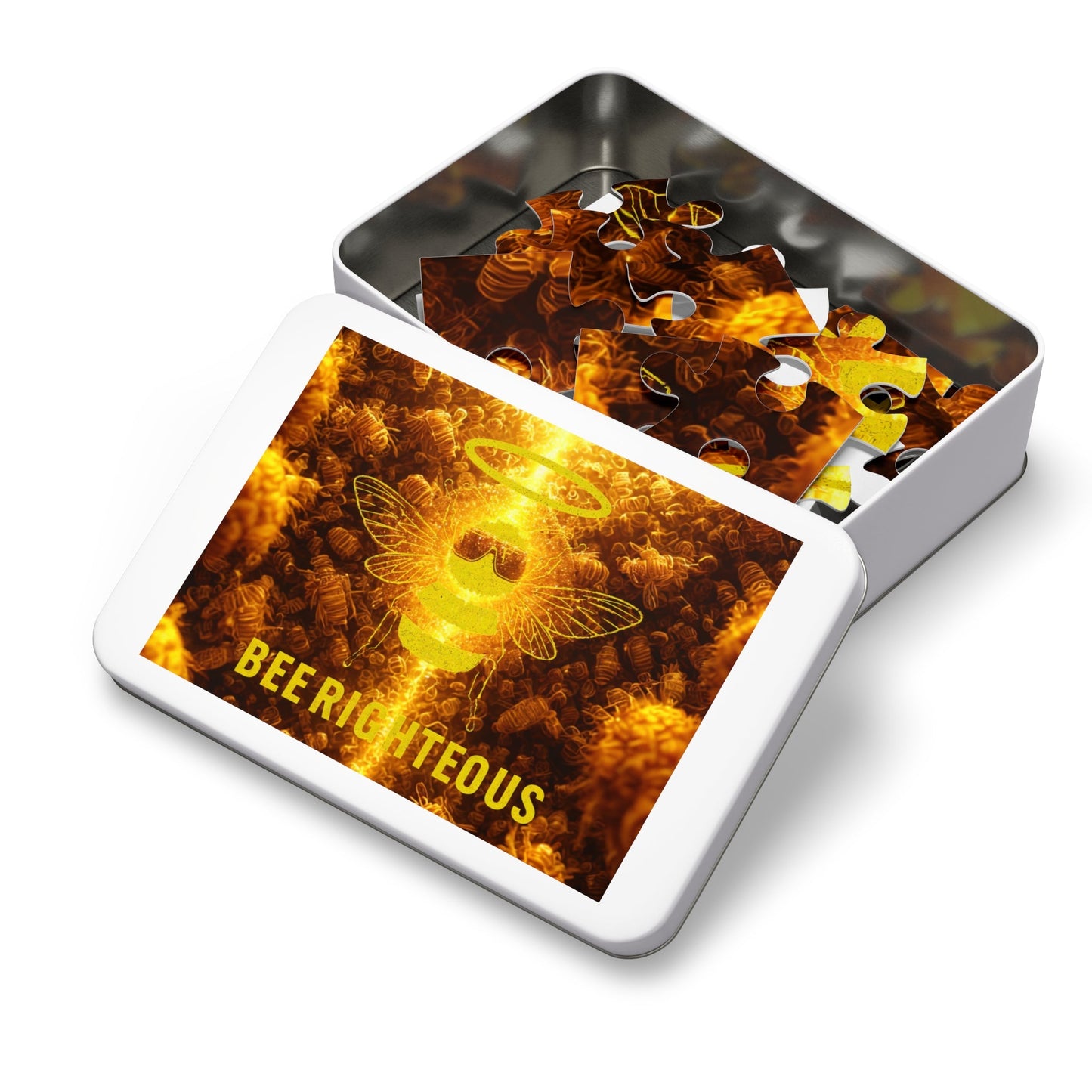 Bee - themed Jigsaw Puzzle with Tin - Fun Gift for Puzzle Lovers, Family Activity, Unique Home Décor, Games Night, BEE - RIGHTEOUS Design - Jack Righteous