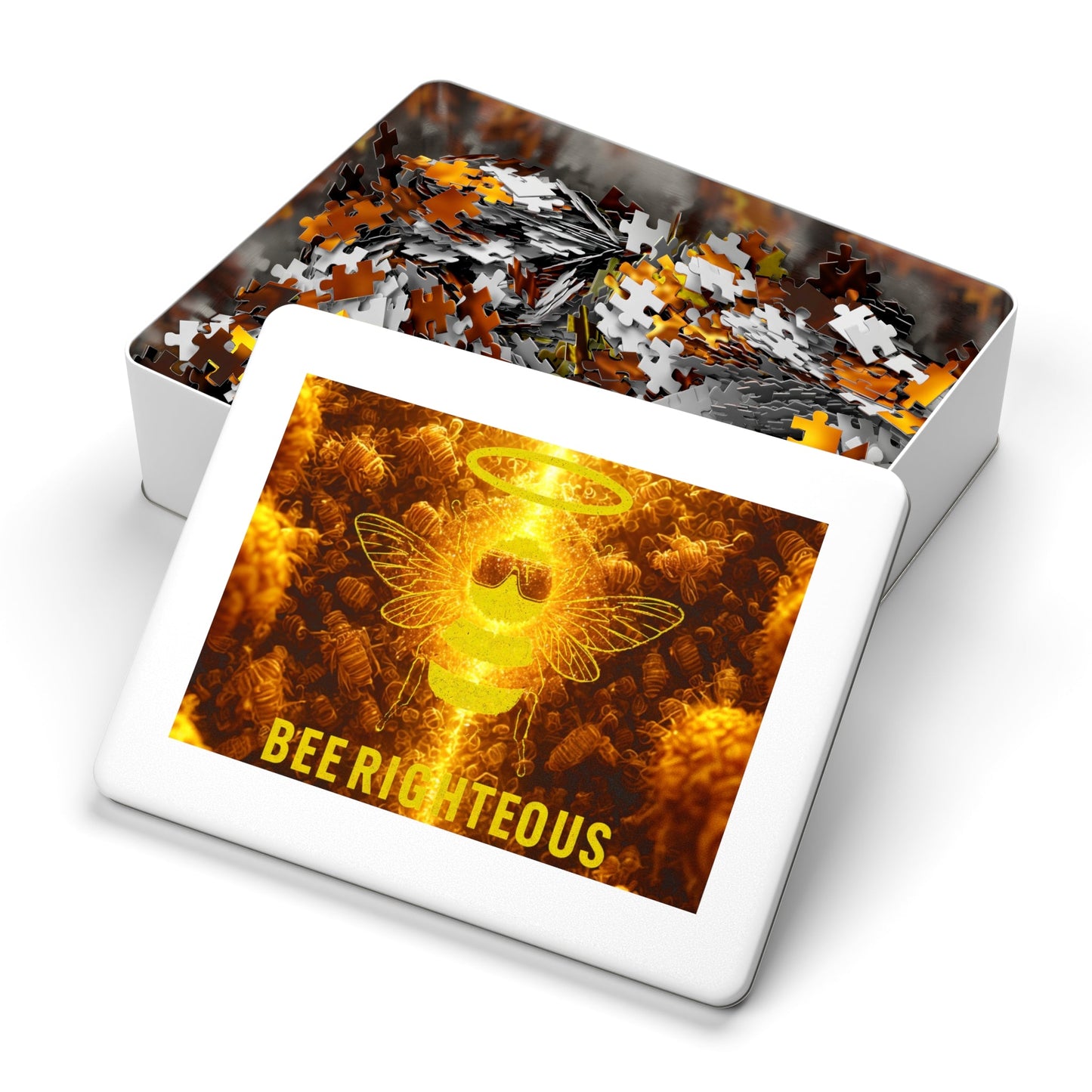 Bee - themed Jigsaw Puzzle with Tin - Fun Gift for Puzzle Lovers, Family Activity, Unique Home Décor, Games Night, BEE - RIGHTEOUS Design - Jack Righteous