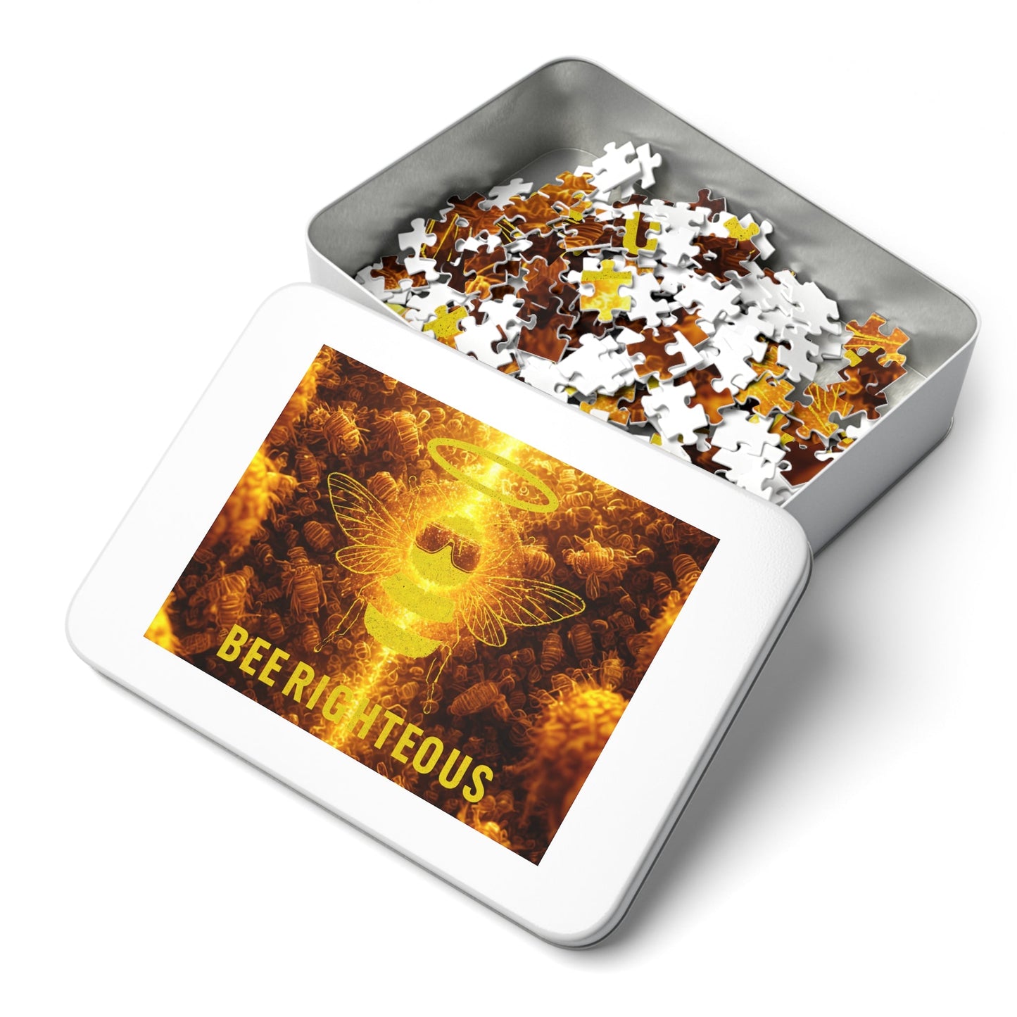 Bee - themed Jigsaw Puzzle with Tin - Fun Gift for Puzzle Lovers, Family Activity, Unique Home Décor, Games Night, BEE - RIGHTEOUS Design - Jack Righteous