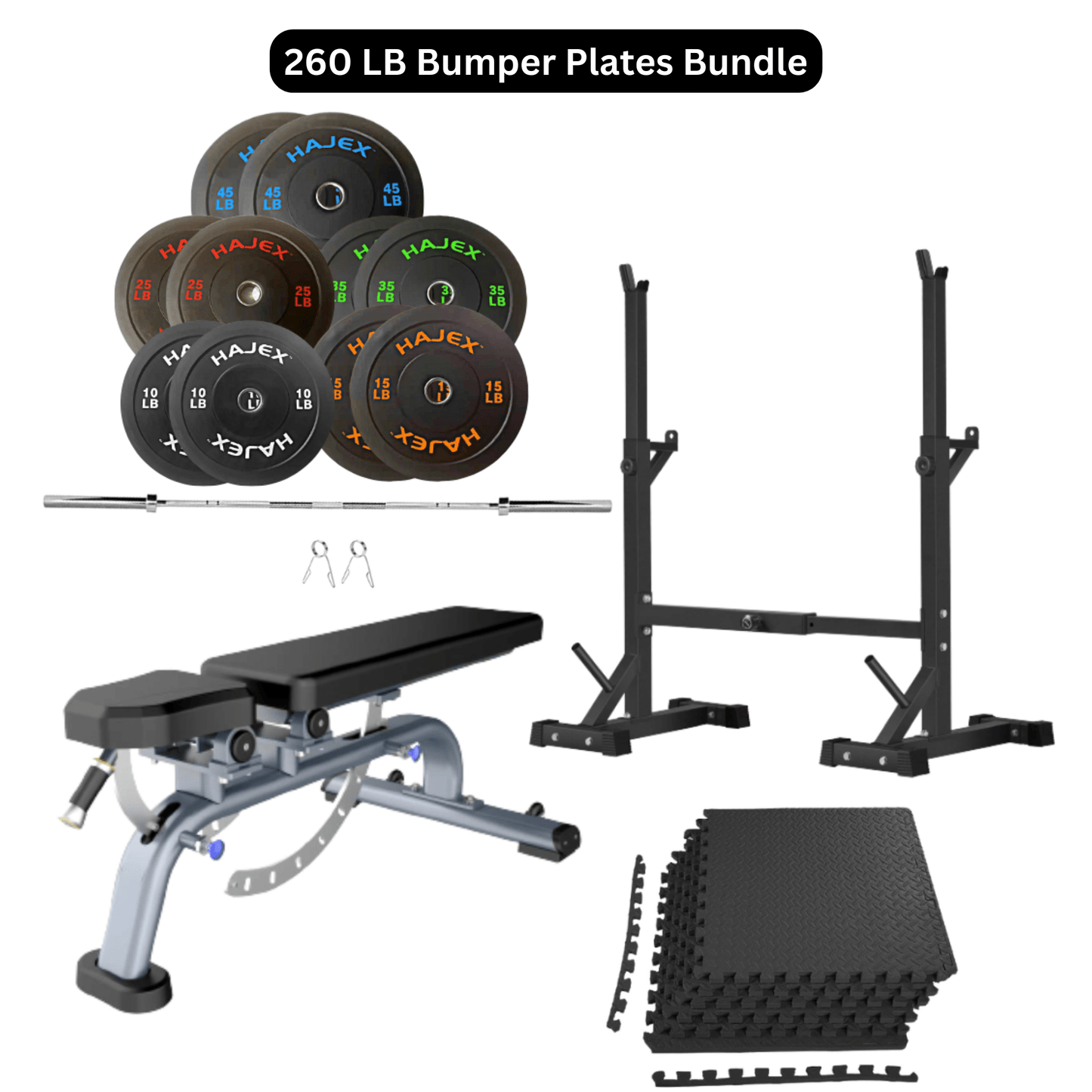 Bench Press Stack with Squat Rack, Weight Plates and Barbell Bar - Jack Righteous