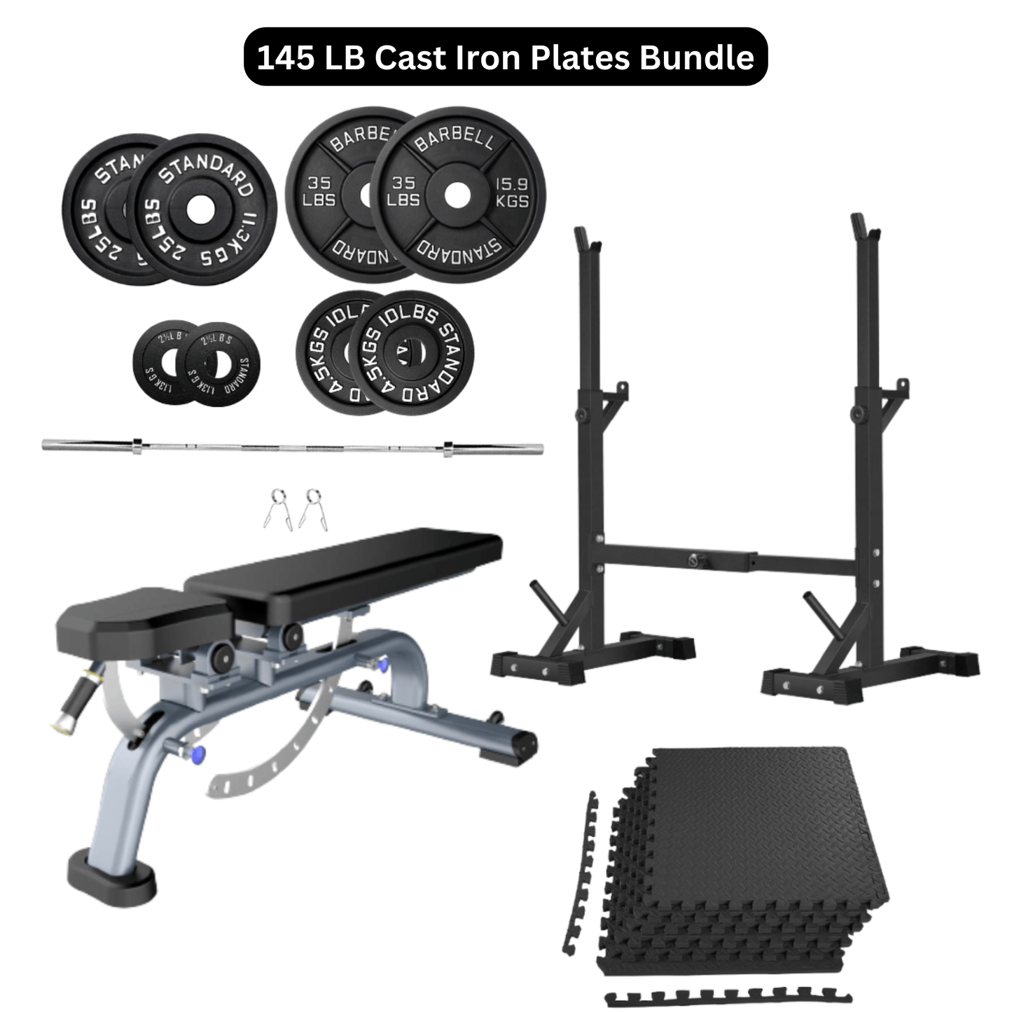 Bench Press Stack with Squat Rack, Weight Plates and Barbell Bar - Jack Righteous