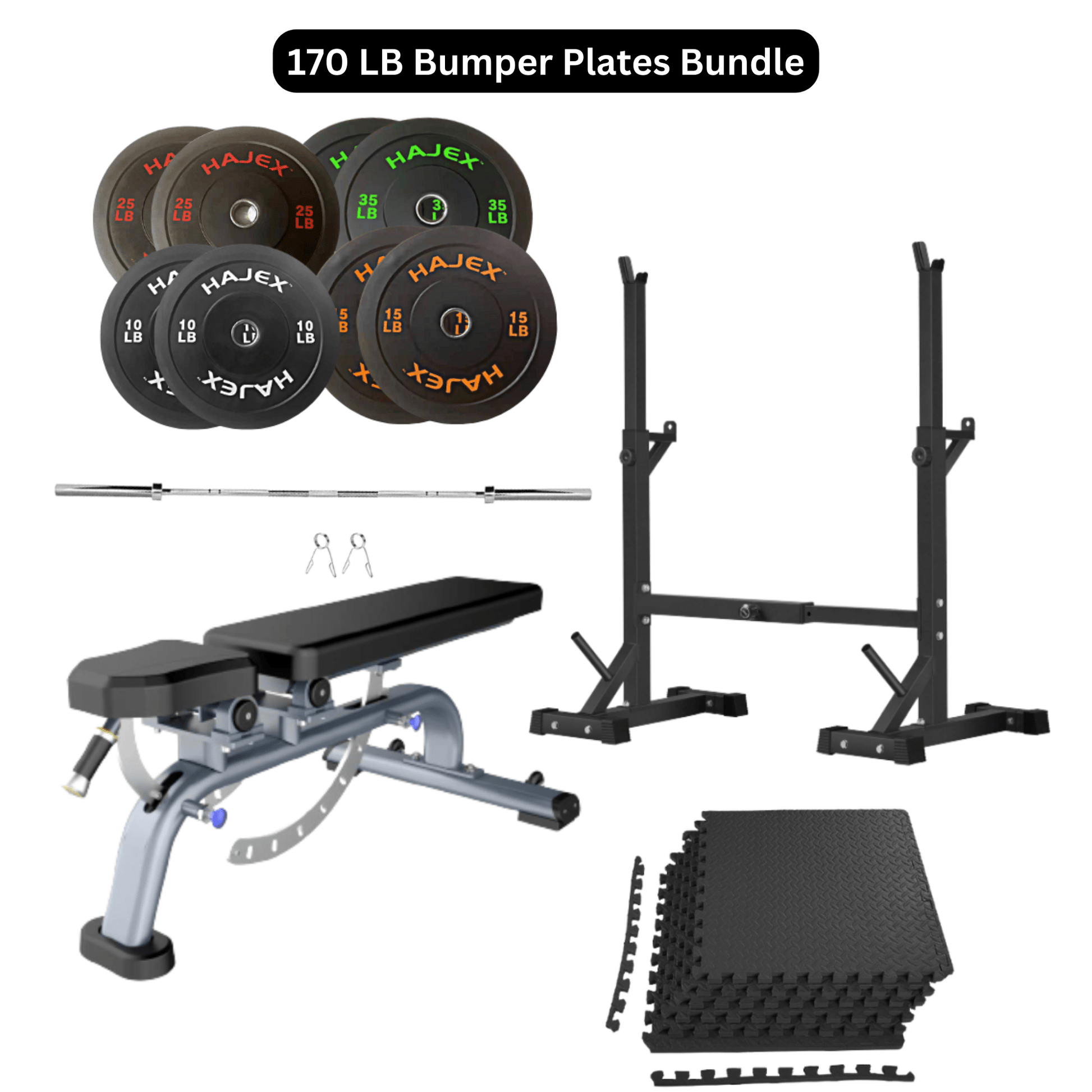 Bench Press Stack with Squat Rack, Weight Plates and Barbell Bar - Jack Righteous