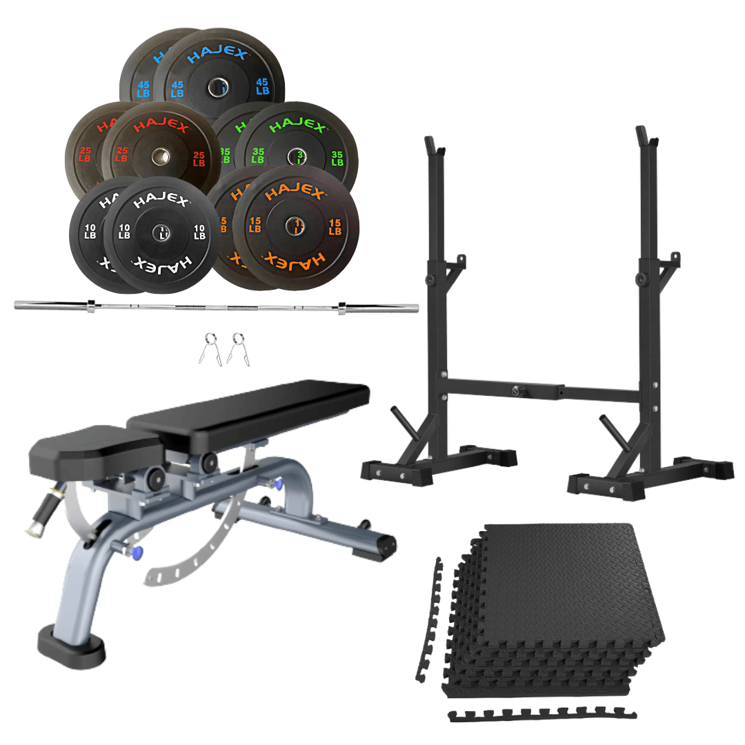 Bench Press Stack with Squat Rack, Weight Plates and Barbell Bar - Jack Righteous