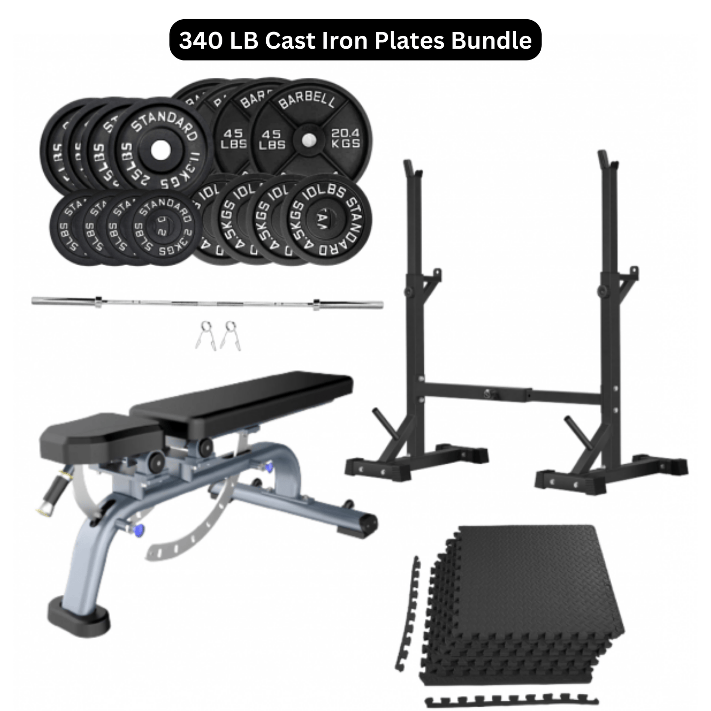 Bench Press Stack with Squat Rack, Weight Plates and Barbell Bar - Jack Righteous
