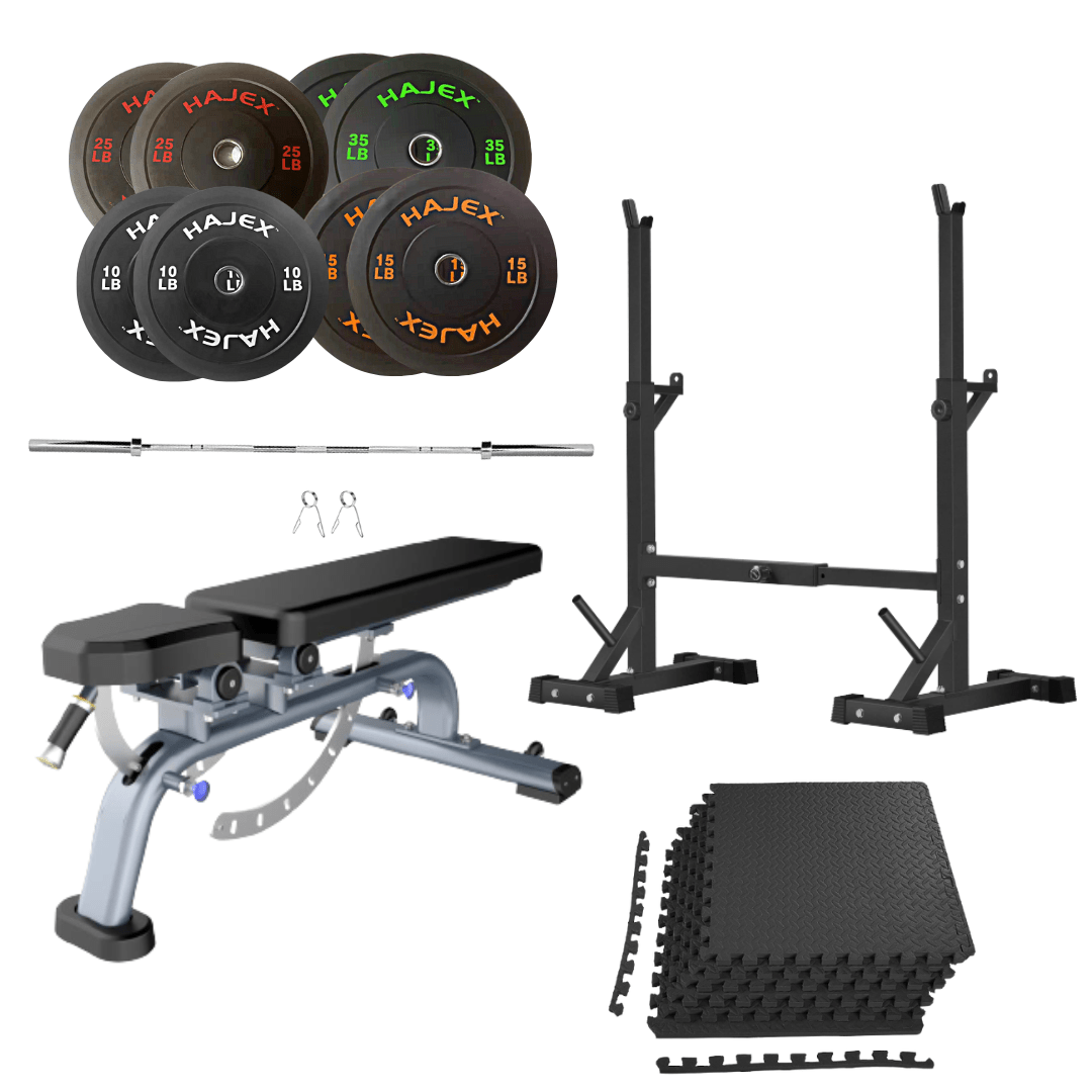 Bench Press Stack with Squat Rack, Weight Plates and Barbell Bar - Jack Righteous