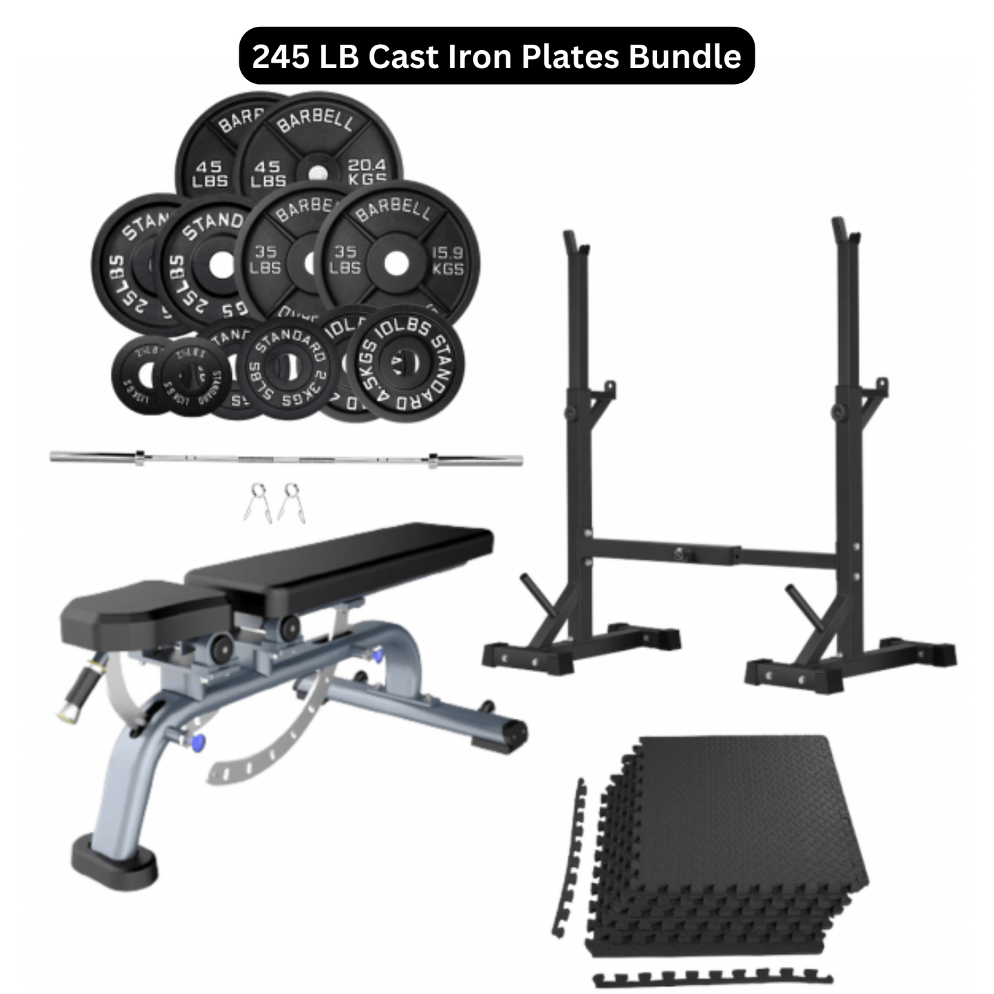 Bench Press Stack with Squat Rack, Weight Plates and Barbell Bar - Jack Righteous