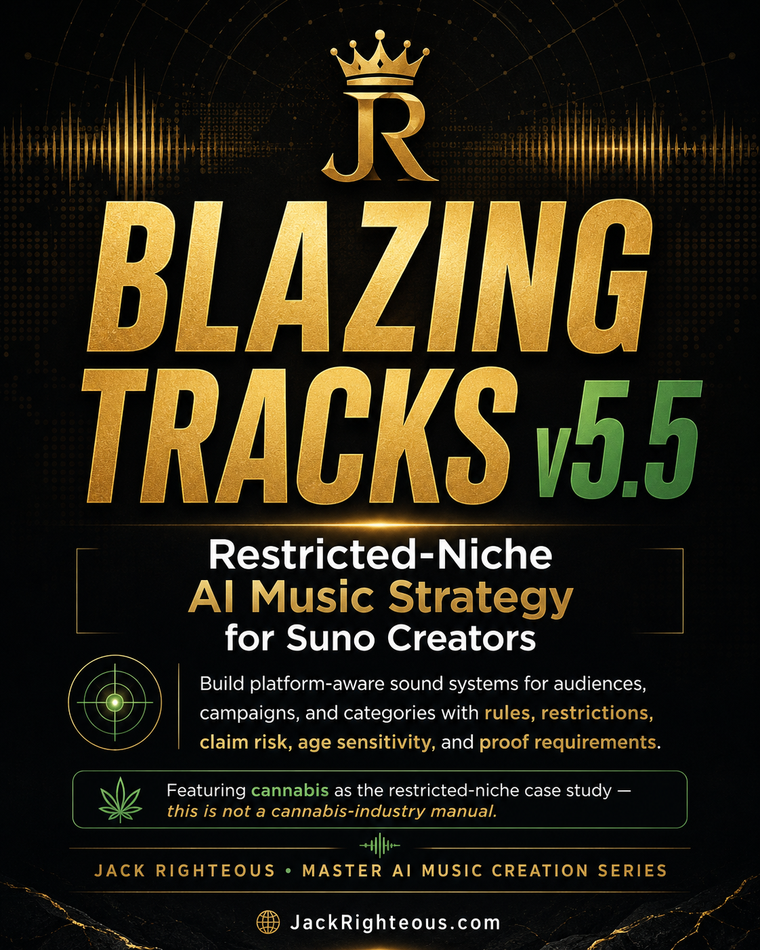 Blazing Tracks v5.5 restricted-niche AI music strategy guide by Jack Righteous for serious Suno creators