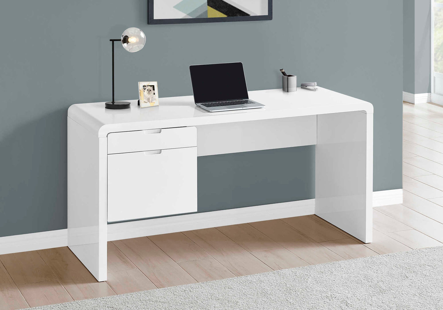 Bureau d'ordinateur moderne blanc avec tiroir - Monarch (I7581) - Jack Righteous
